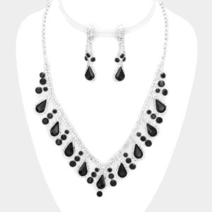 Black Bubbly Teardrop Crystal Necklace Set